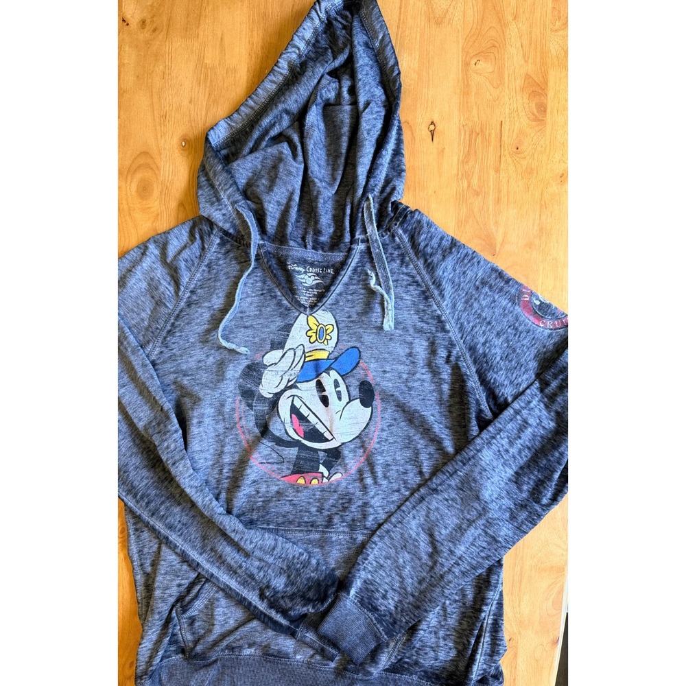 Disney Cruise Line Mickey Mouse Hoodie XL Gray Burnout 98 Logo V-Neck 333